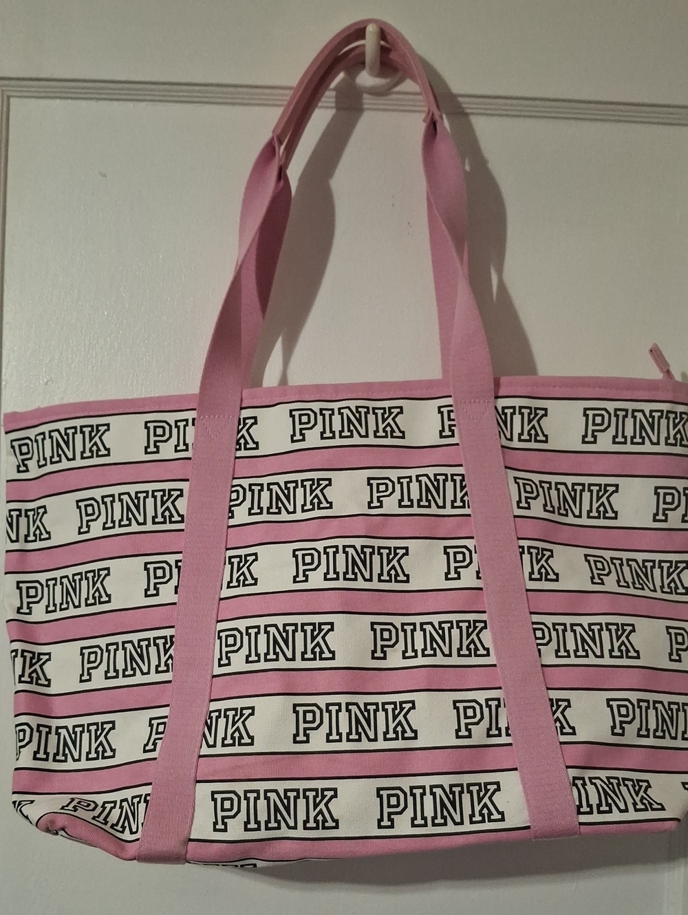 Victoria's Secret Pink & White Striped Logo Tote